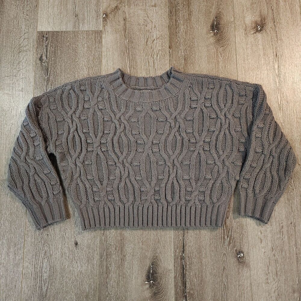 Lou & Grey Sweater Oversized Chunky Cable knit Cropped Gray Womens Sz M NWT SOFT